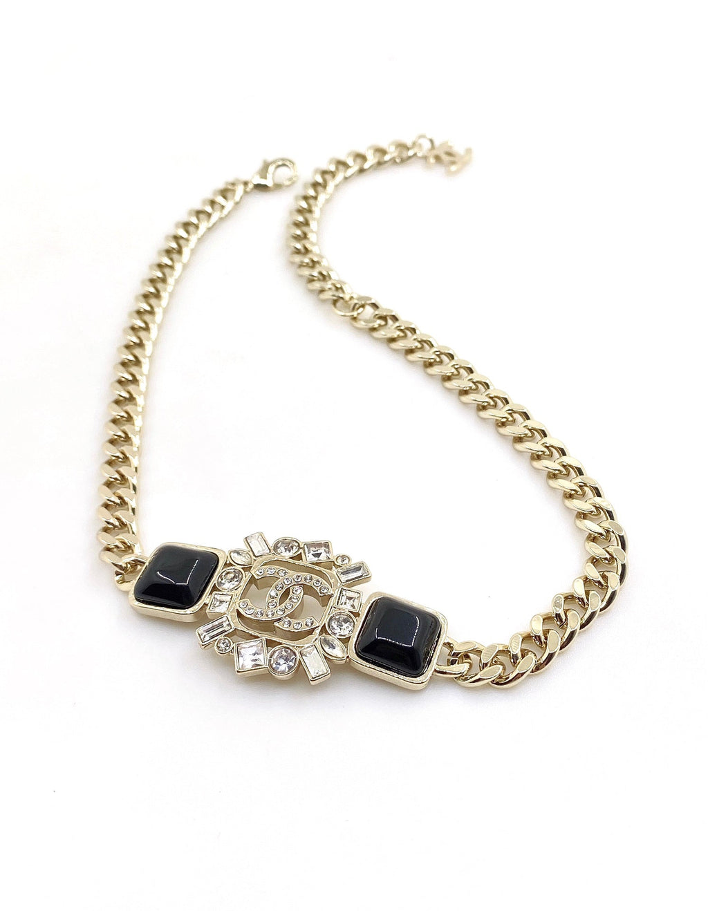 Chanel Black Crystals Chain 18K Gold Necklace