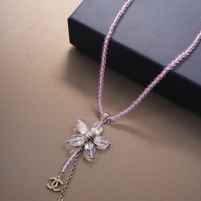 Chanel Purple Crystal Flower 18K Gold Necklace