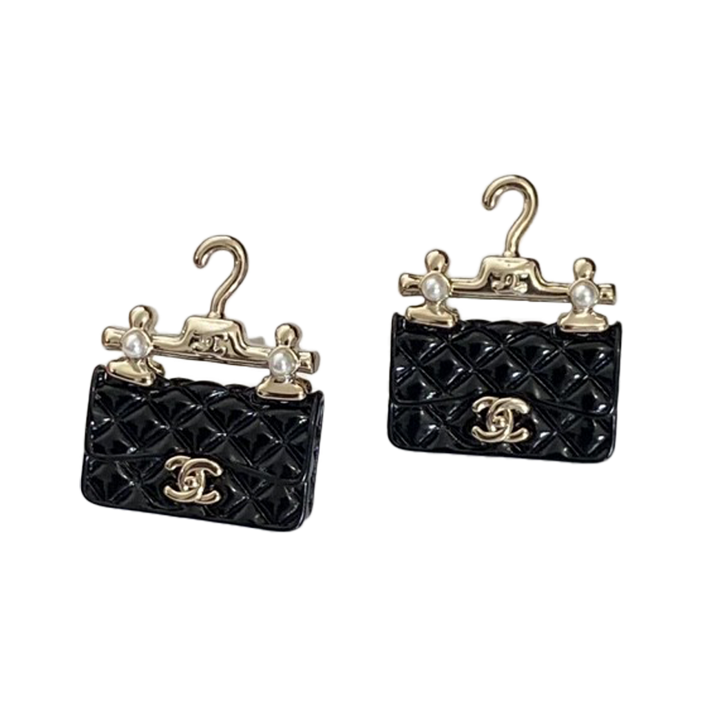 Chanel Classic Bag Pendant 18K Gold Earrings