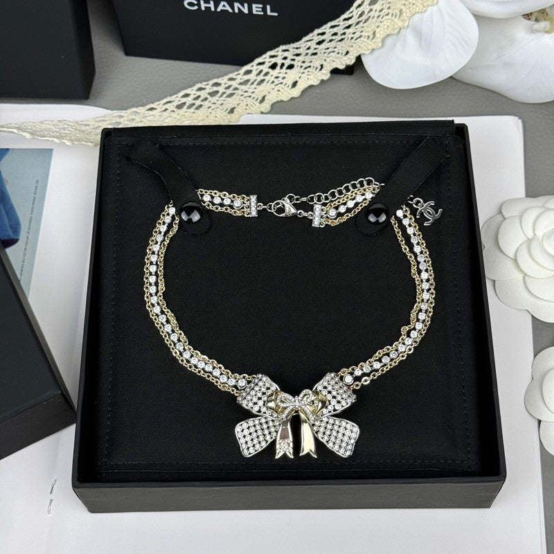 Chanel 25K Bow Tie Choker 18K Gold Necklace