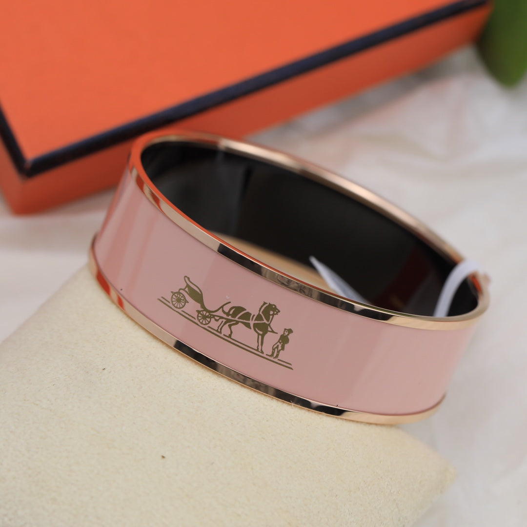 Hermes Enamel Cal ̈ ̈che Wide Bangle 18K Gold Bracelet