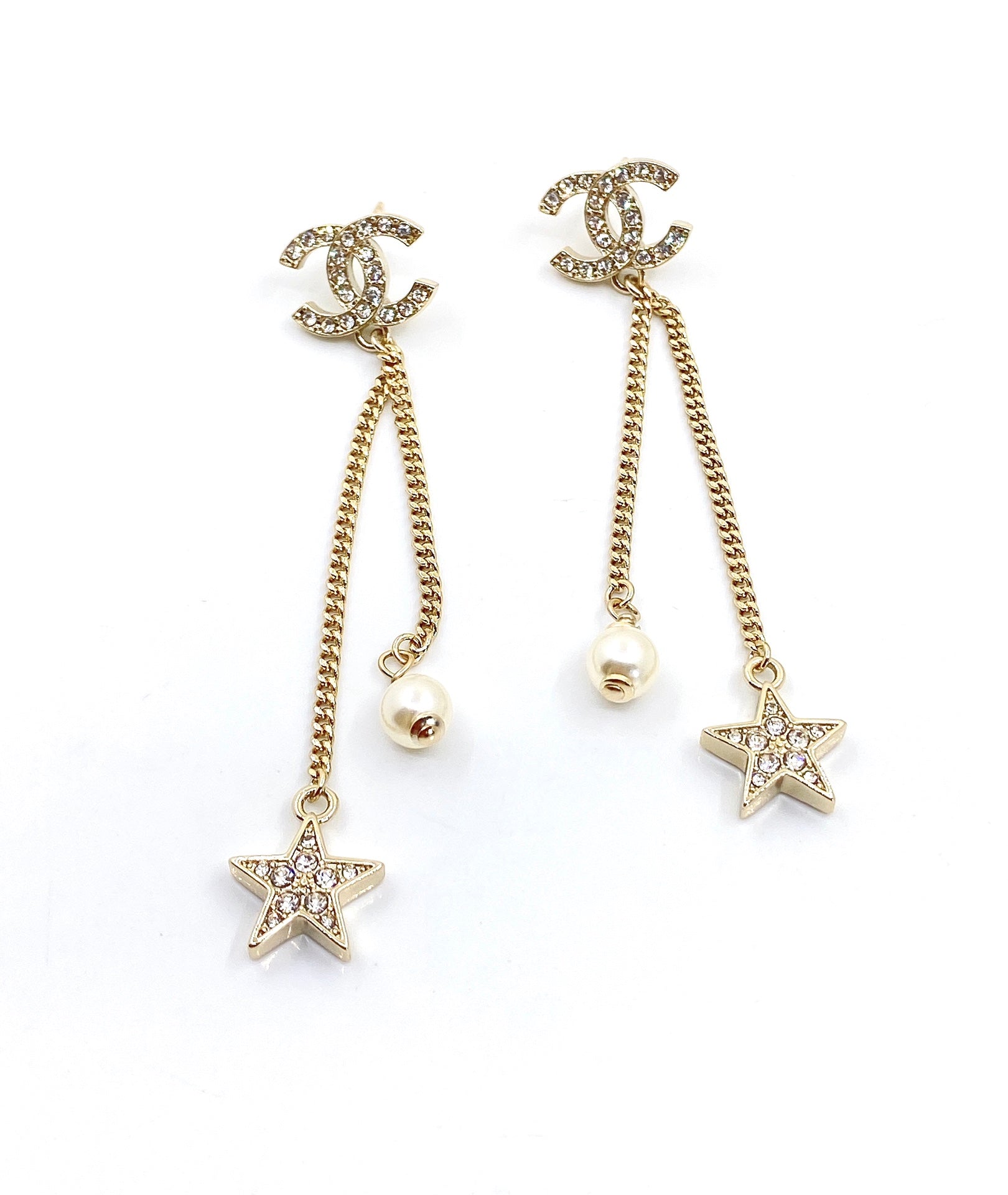 Chanel Pearl & Star 18K Gold Earrings