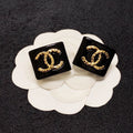 Chanel Black Resin Square 18K Gold Earrings