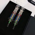 Chanel Long Tassel Color Crystal 18K Gold Earrings