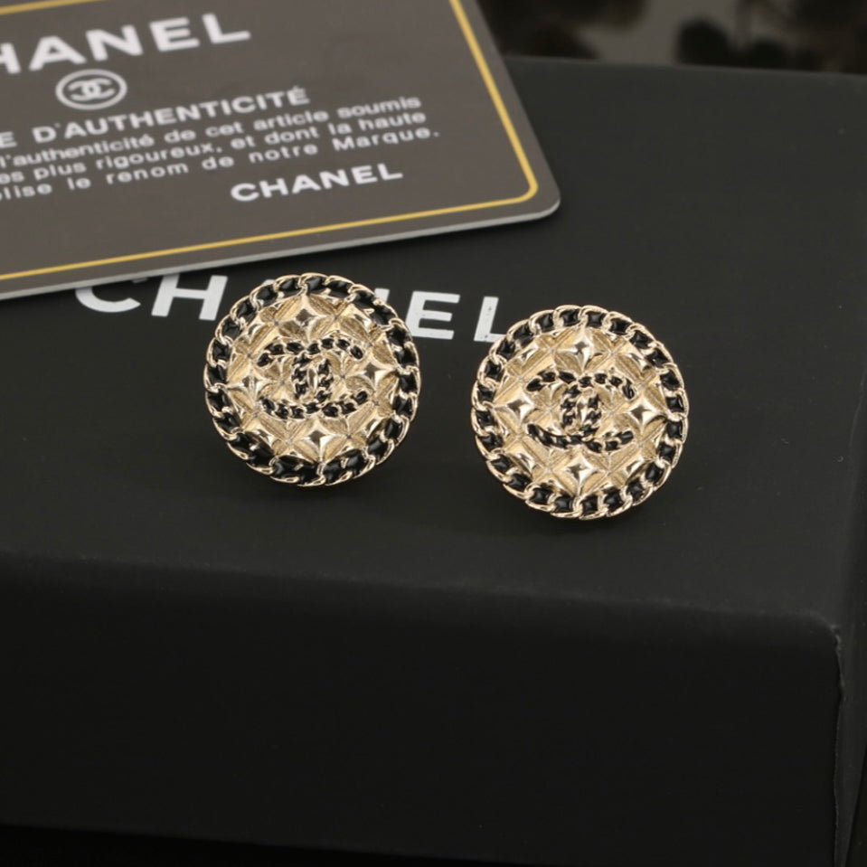 Chanel Diamond Round 18K Gold Earrings