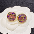 Chanel Colorful Round 18K Gold Earrings