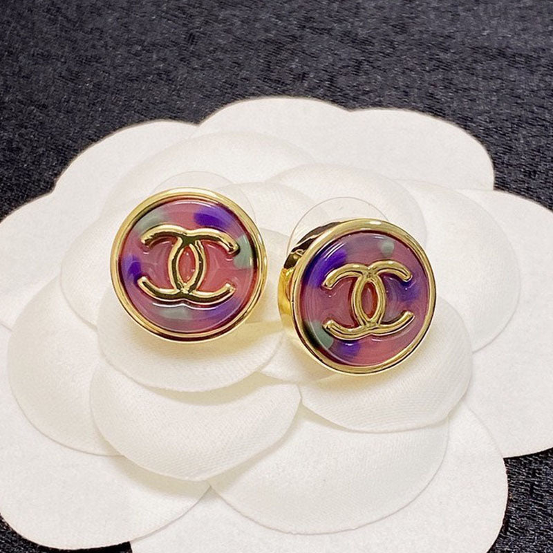 Chanel Colorful Round 18K Gold Earrings