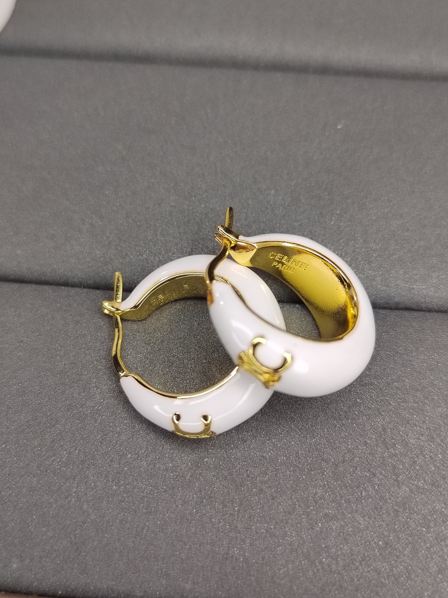 Celine White Pearl 18K Gold Earrings