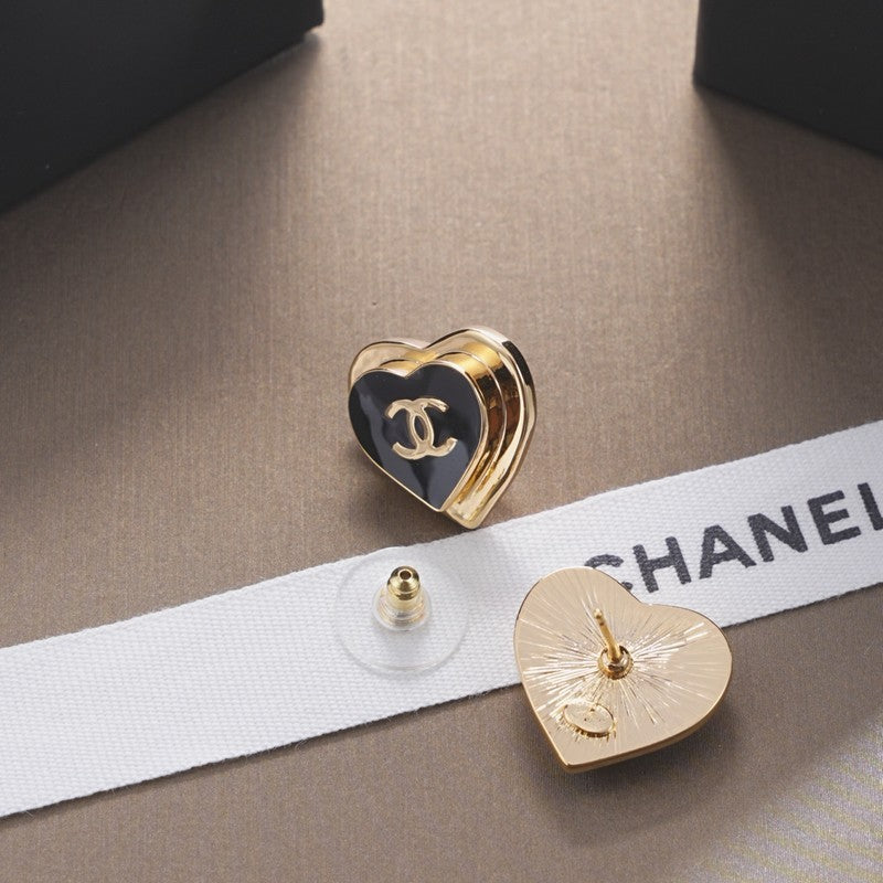 Chanel Black & Red Heart 18K Gold Earrings