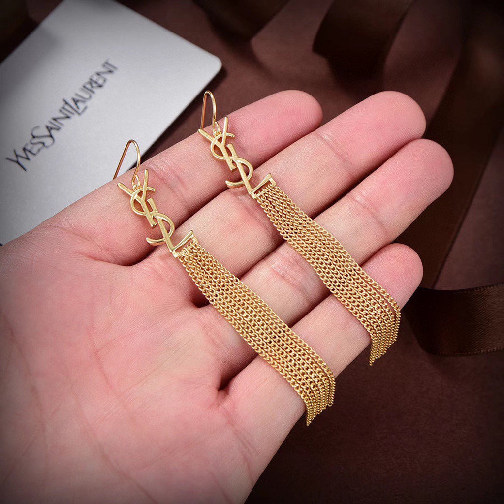 YSL Monogram Tassels 18K Gold Earrings