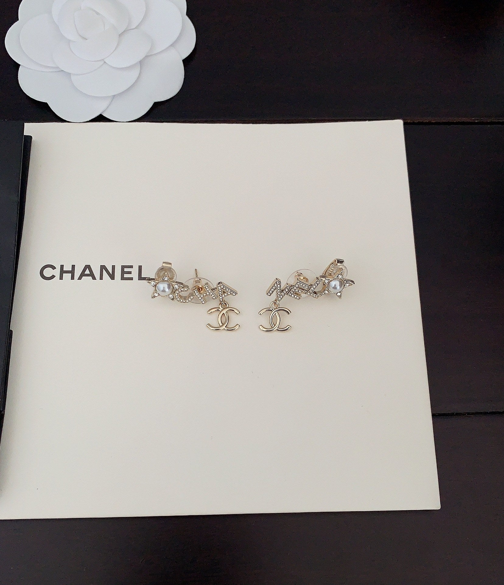 Chanel Script Diamonds 18K Gold Earrings