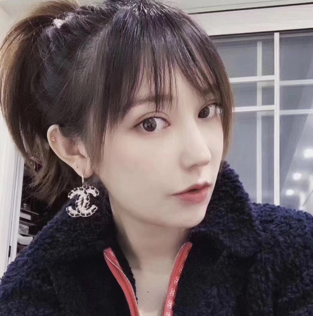 Chanel Pendant Leather 18K Gold Earrings