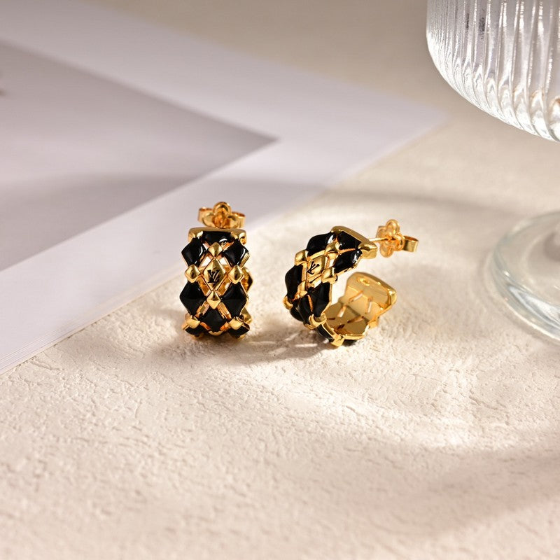 Louis Vuitton Leather 18K Gold Earrings
