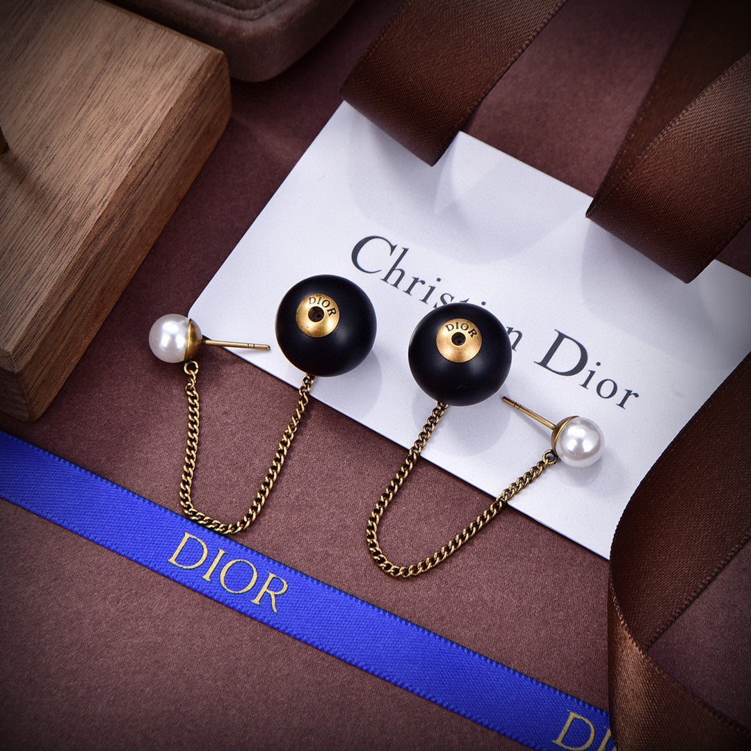 Dior Tribales Black Resin Pearl 18K Gold Earrings