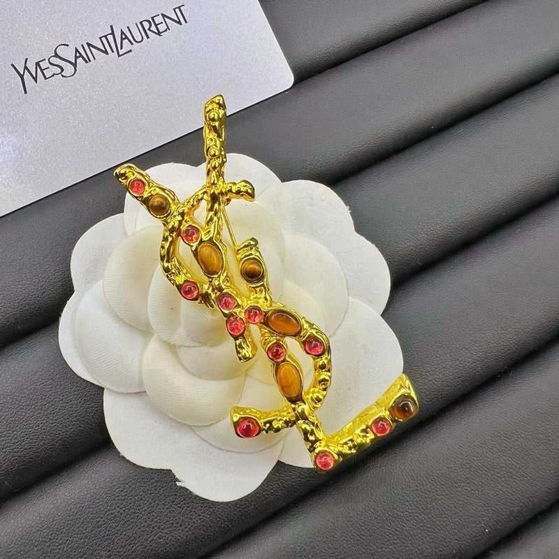 YSL Crystal 18K Gold Brooch