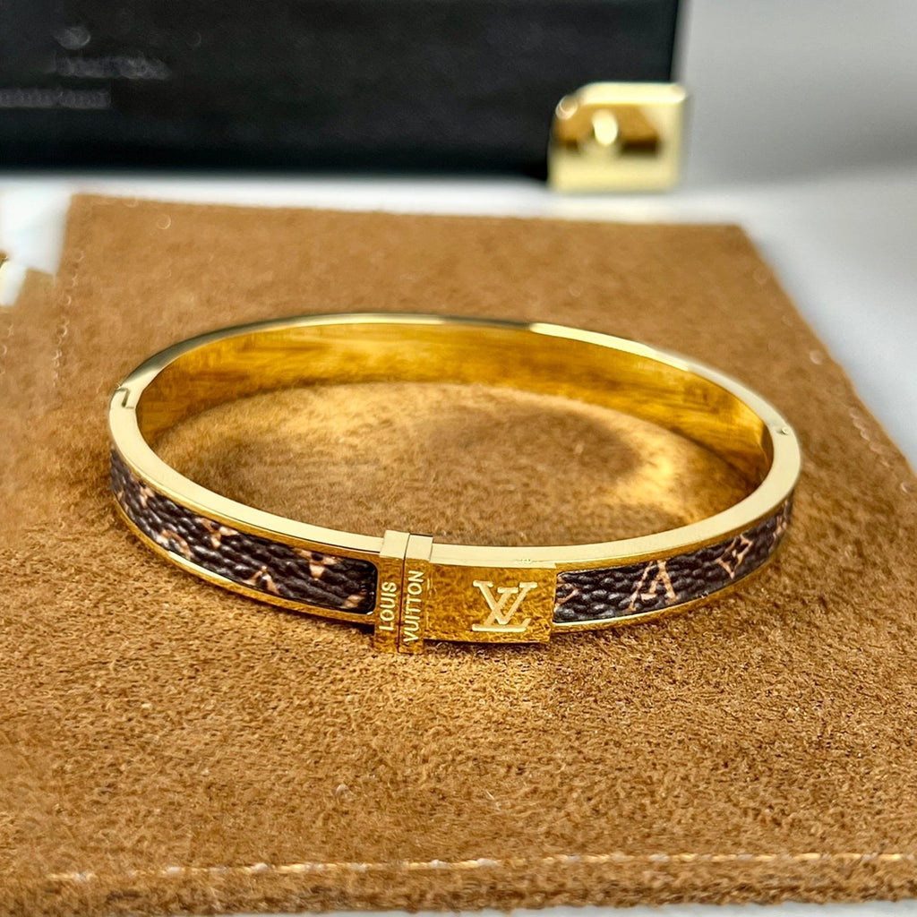 Louis Vuitton Leather 18K Gold Bracelet