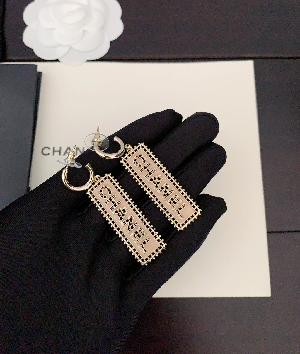 Chanel Typo Drop 18K Gold Earrings