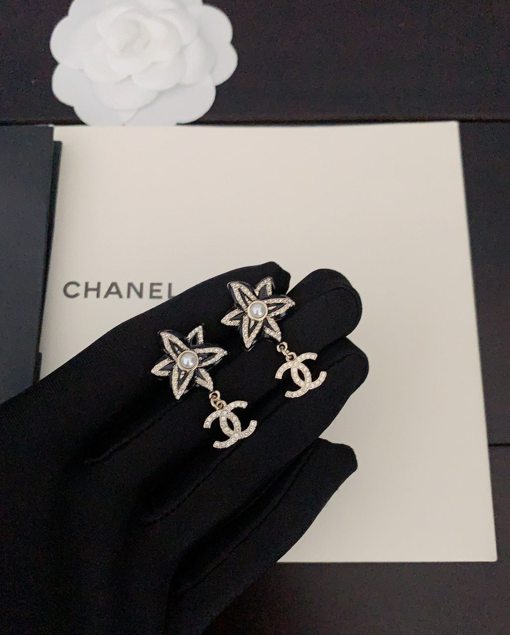 Chanel Camellia Pendant 18K Gold Earrings