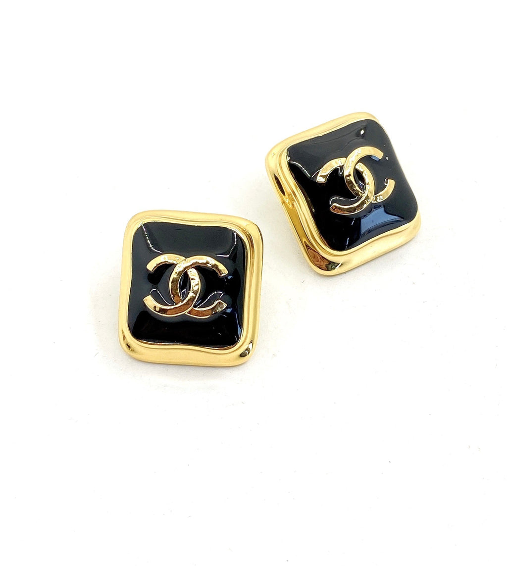 Chanel Square 18K Gold Earrings
