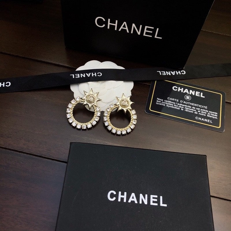 Chanel Star Full Crystal 18K Gold Earrings