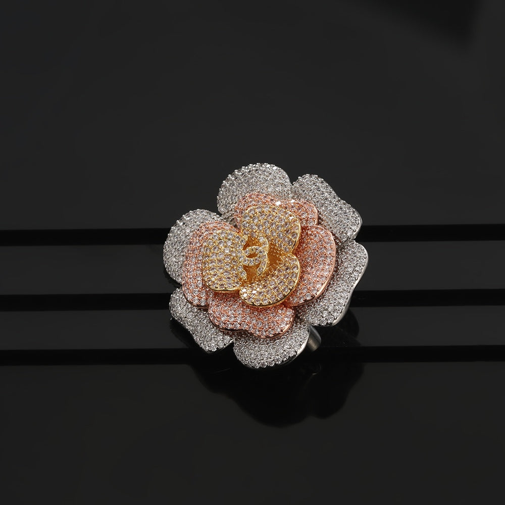 Chanel Camellia Pink Diamonds 18K Gold Brooch