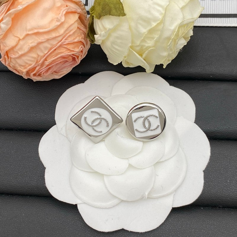 Chanel Black & White Square Gold 18K Gold Earrings