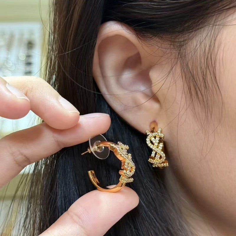 YSL Gold Diamond Circle 18K Gold Earrings