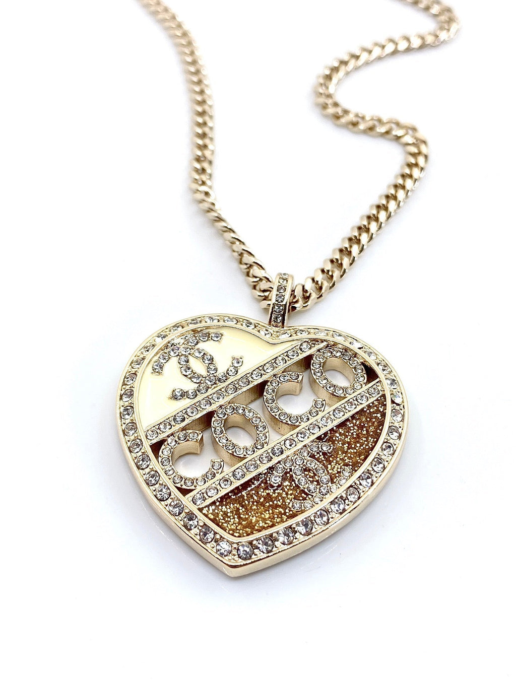 Chanel Heart Diamond Chain 18K Gold Necklace