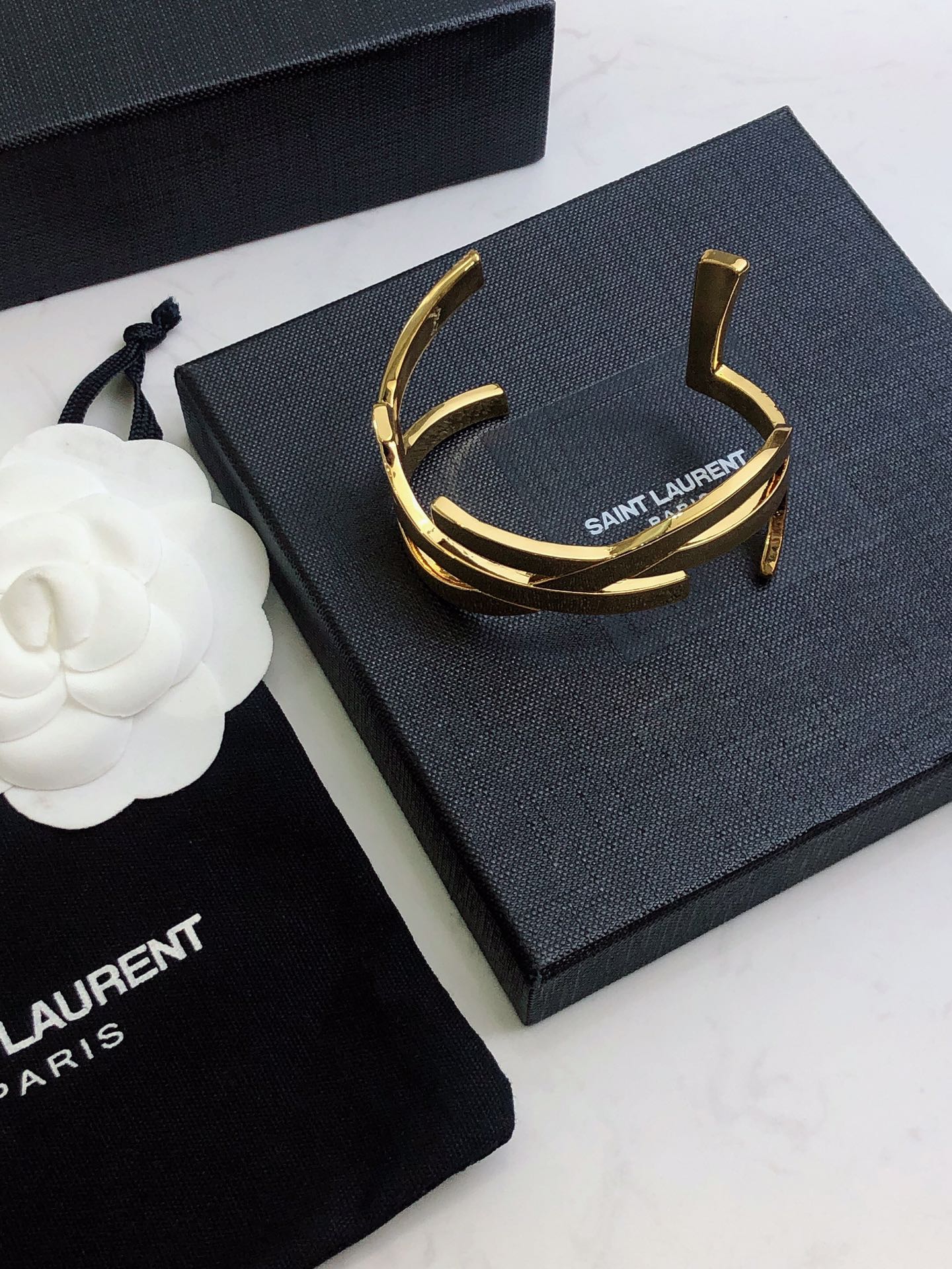 YSL Monogram Cuff 18K Gold Bracelet