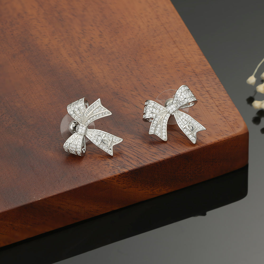 Chanel Bow Tie Diamond 18K Gold Earrings