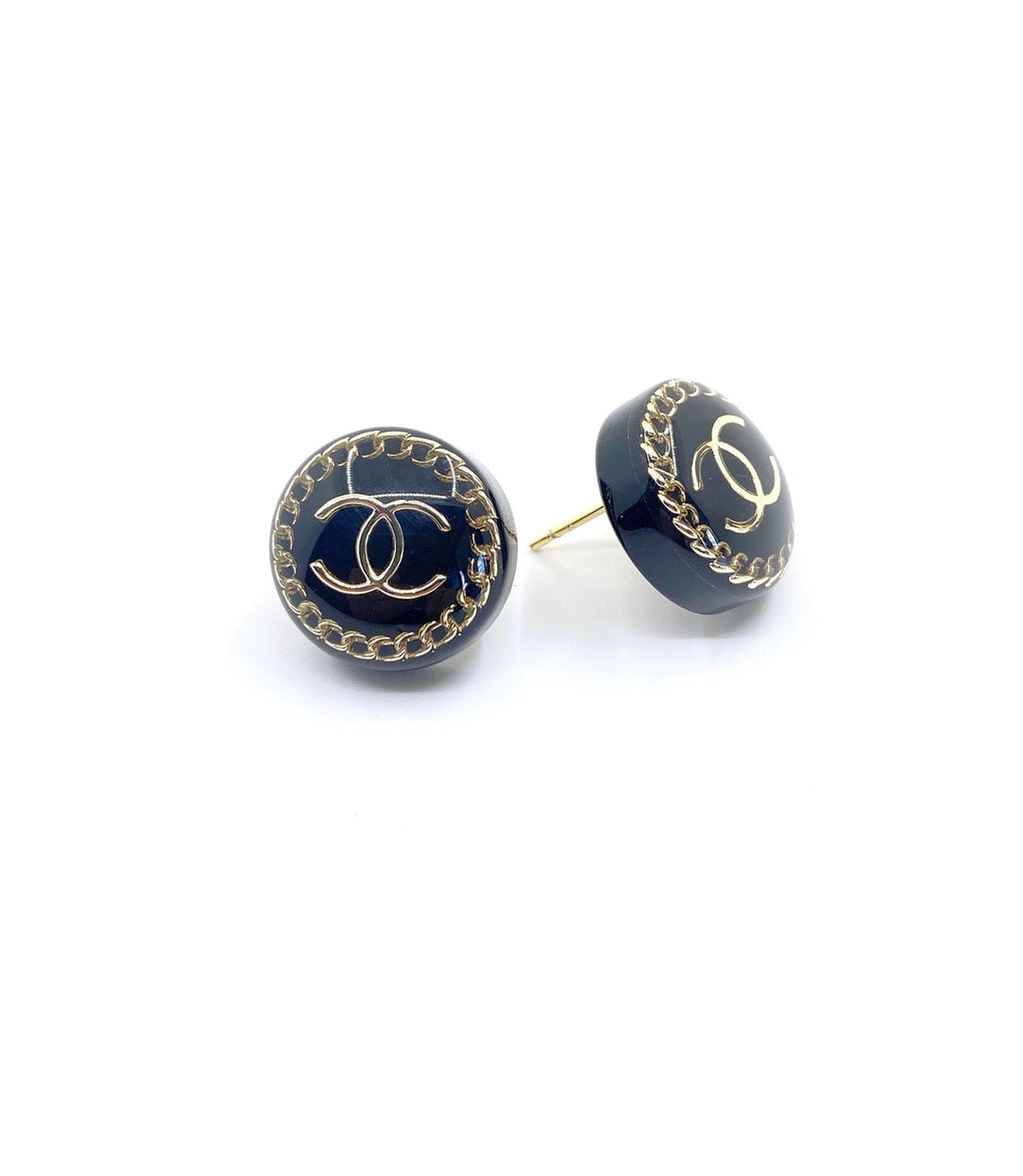 Chanel Circle Resin 18K Gold Earrings
