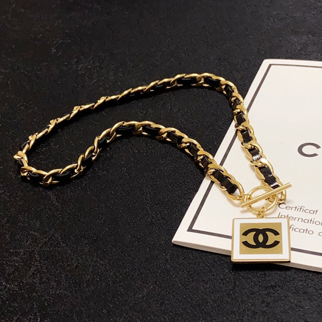Chanel Leather Choker 18K Gold Necklace
