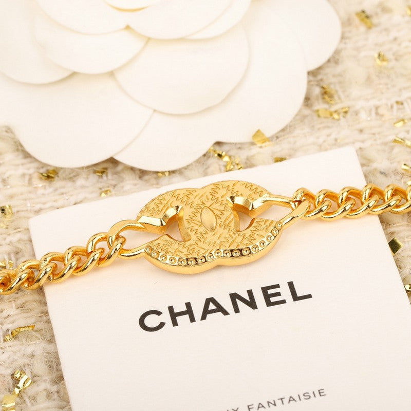 Chanel White Logo Choker 18K Gold Necklace