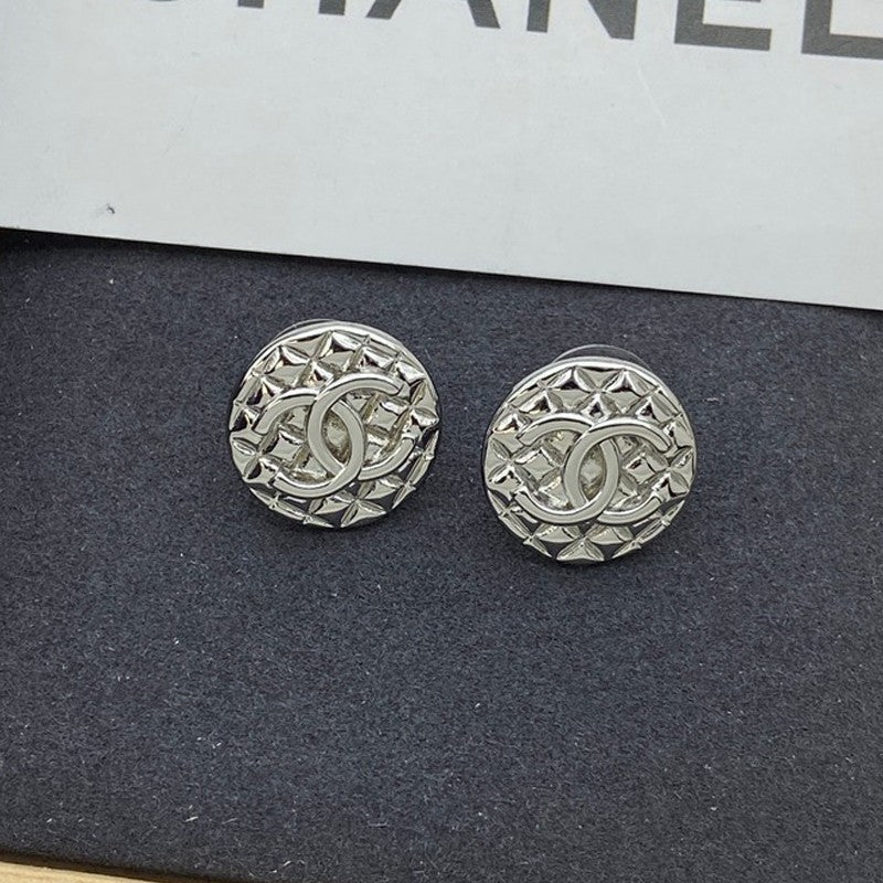 Chanel Round 18K White Gold Earrings