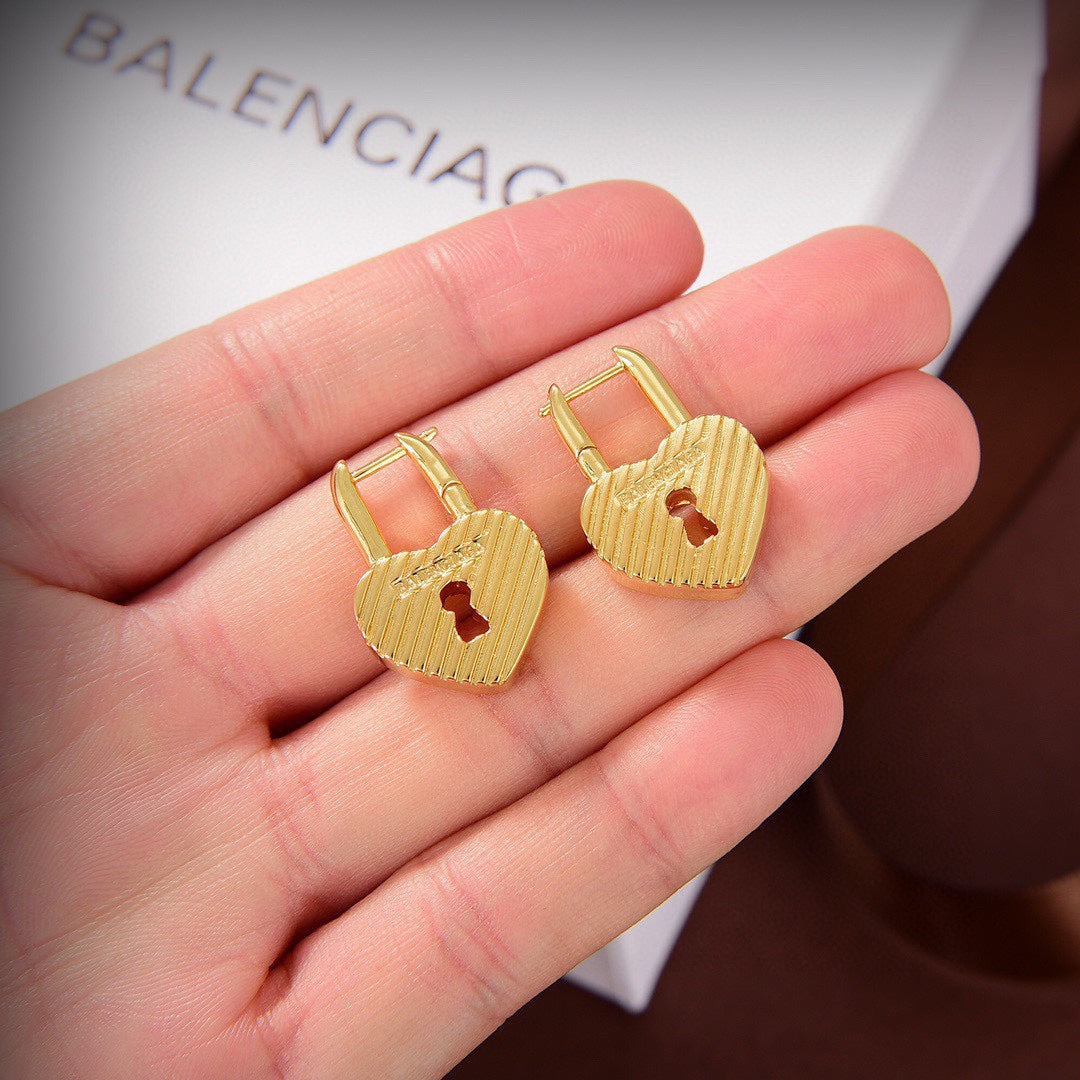 Balenciaga Hear Lock 18K Gold Earrings