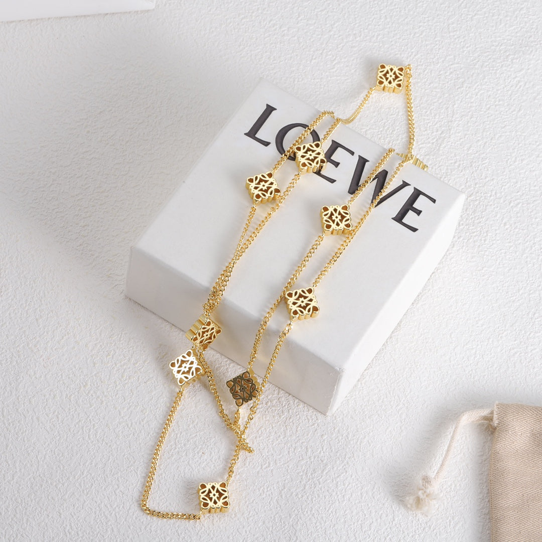 LOEWE Anagram Long 18K Gold Necklace