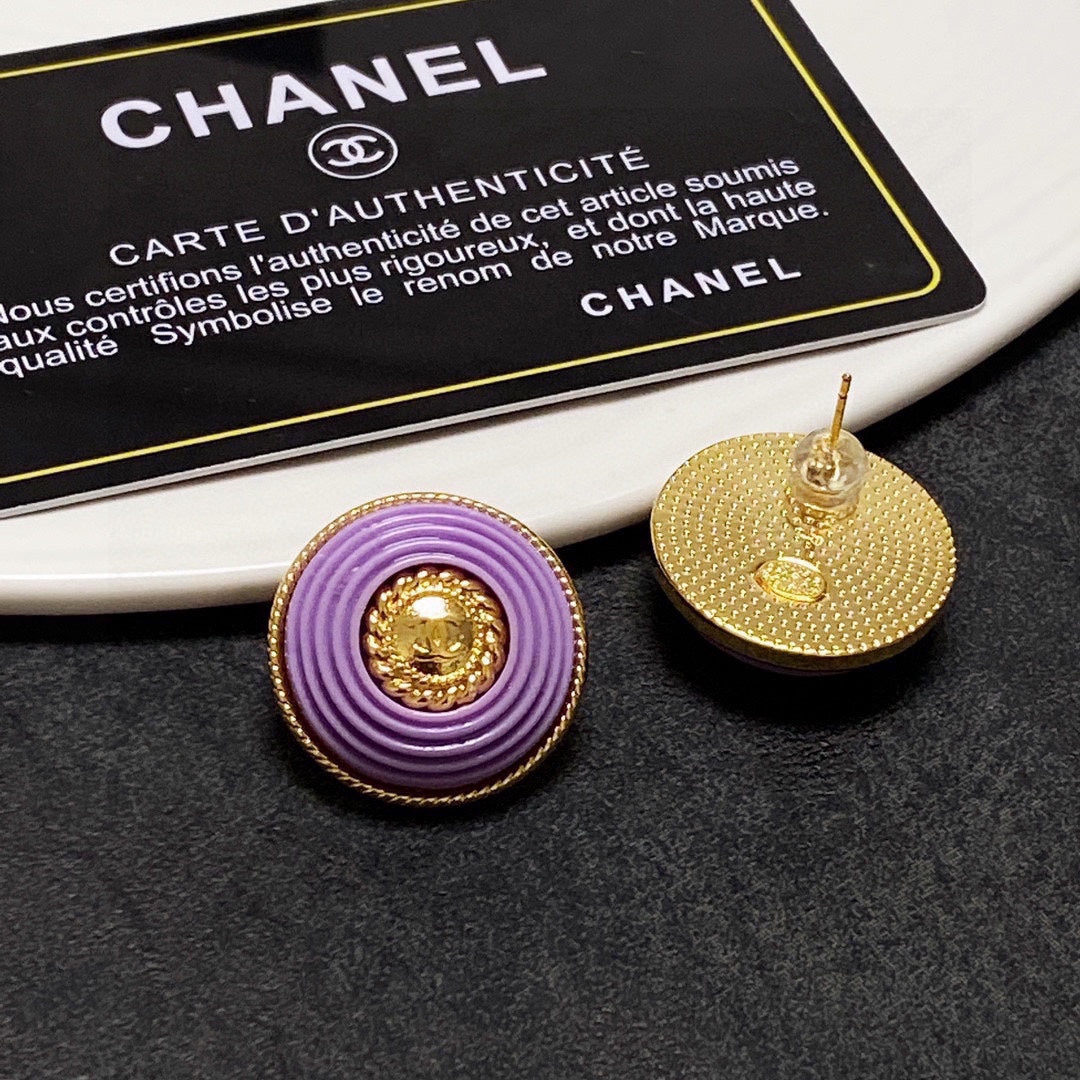 Chanel Purple Resin 18K Gold Earrings