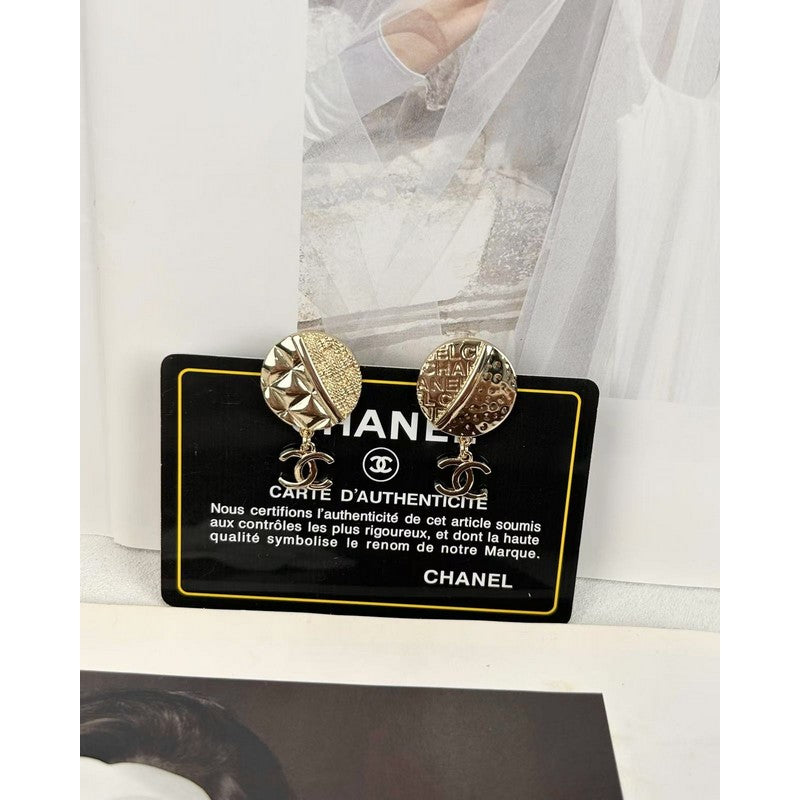 Chanel Gold Round Pendant 18K Gold Earrings