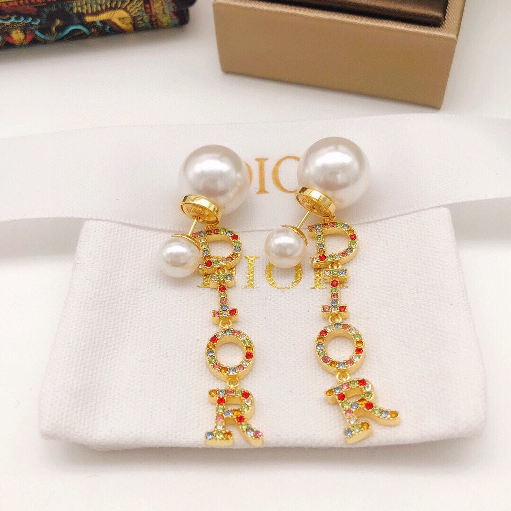 Dior Color Crystal Script 18K Gold Earrings