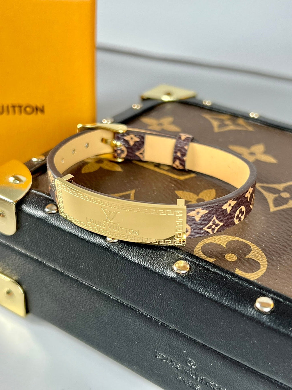 Louis Vuitton Leather 18K Gold Bracelet