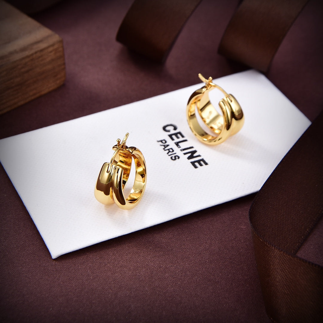 Celine Formes Abstraites Hoops 18K Gold Earrings