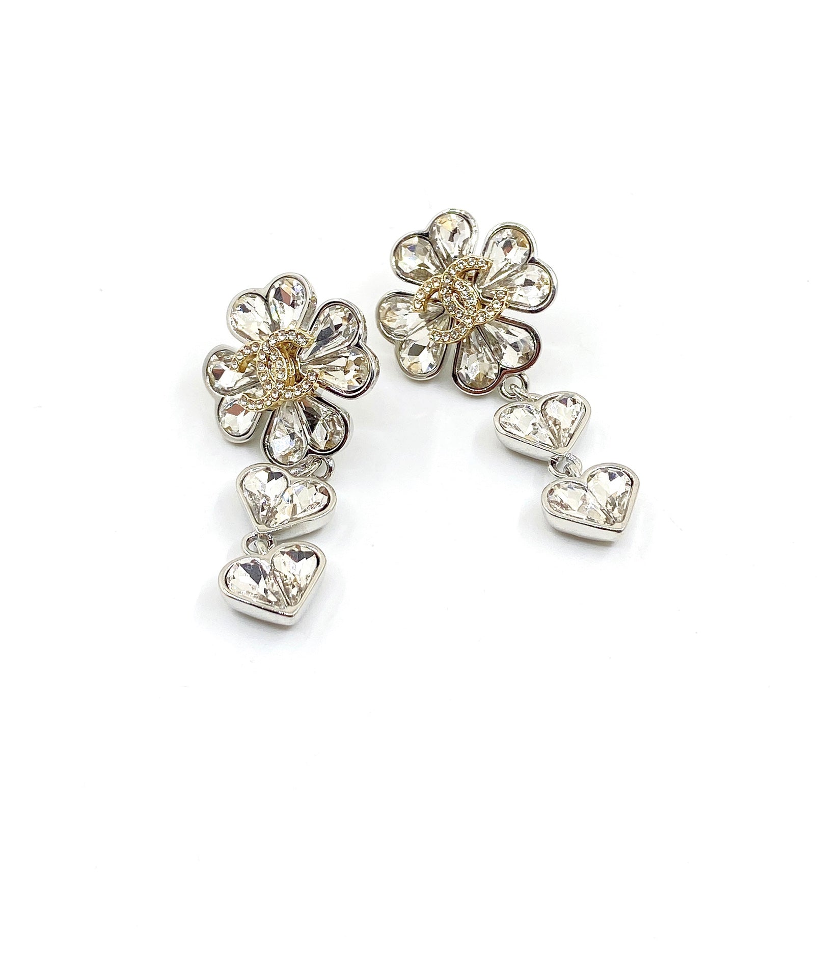 Chanel Crystal Flower 18K Gold Earrings