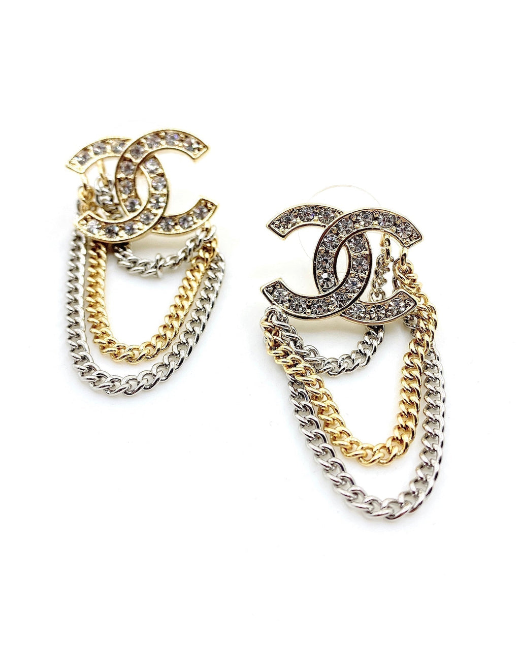 Chanel Chain Pendant 18K Gold Earrings