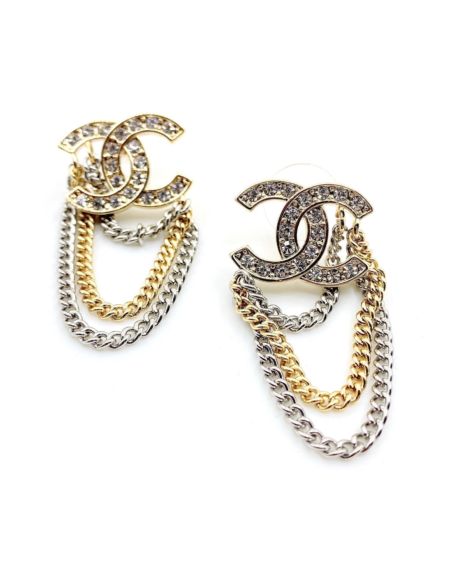Chanel Chain Pendant 18K Gold Earrings