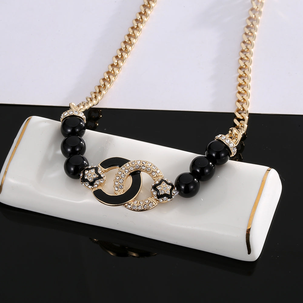 Chanel Black Pearls Diamonds 18K Gold Necklace