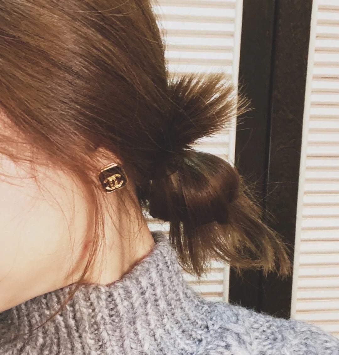 Chanel Square Resin 18K Gold Earrings