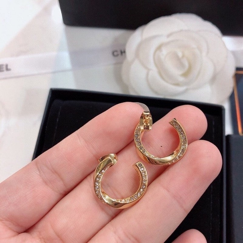 Chanel Half Circle Diamond 18K Gold Earrings