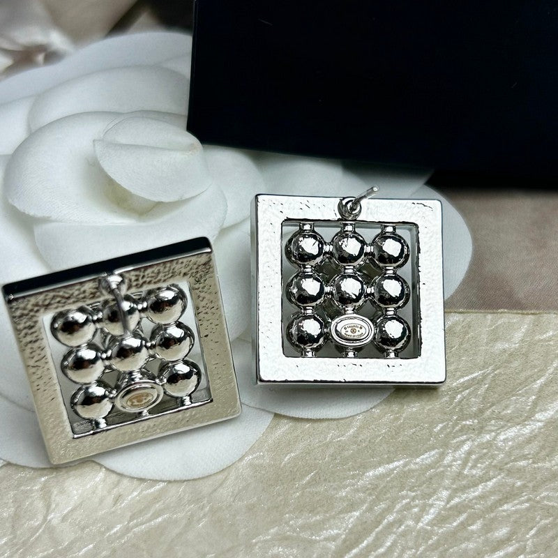 Chanel Diamond & Pearl Square 18K Gold Earrings