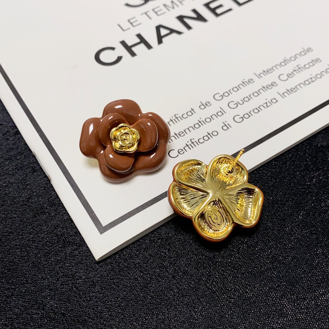 Chanel Red Camellia Resin 18K Gold Earrings