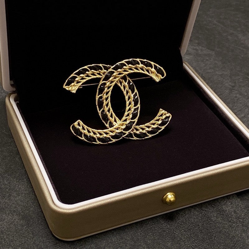 Chanel Leather Gold 18K Gold Brooch